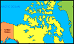 Mapa do Alasca, norte do Canadá e leste da Groenlandia